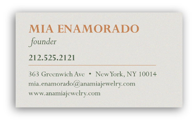 The backside of a business card for Ana and Mia