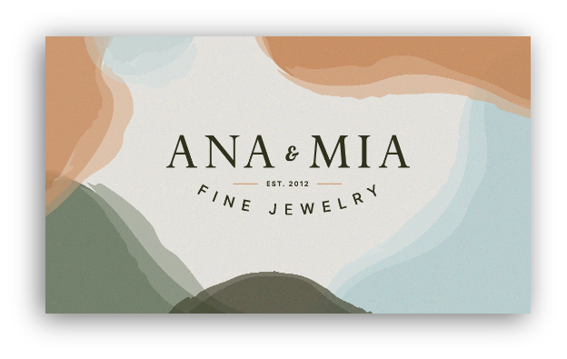 The front side of a business card for Ana and Mia